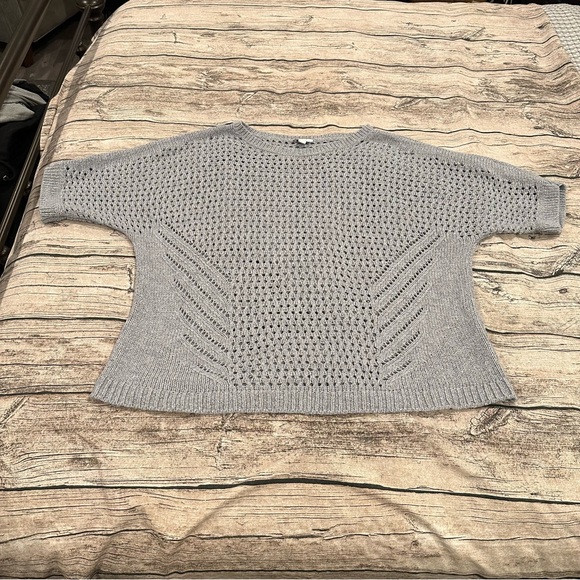 J Jill / Pure Jill Elbow Sleeved Boxy Open Weave Sweater; Grey Blue Size Large - Picture 1 of 8
